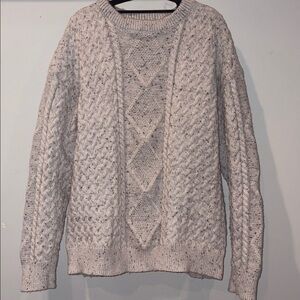 Aelfric Eden 90s Oversized Cable Knit Crewneck Sweater Beige Size S Unisex